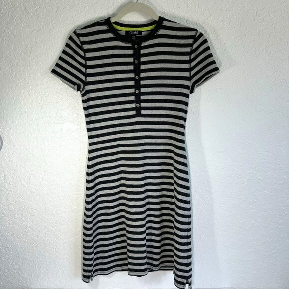 Ralph Lauren Chaps Active Shift Dress Gray Stripes Size S Short Sleeve T-Shirt - Picture 1 of 11